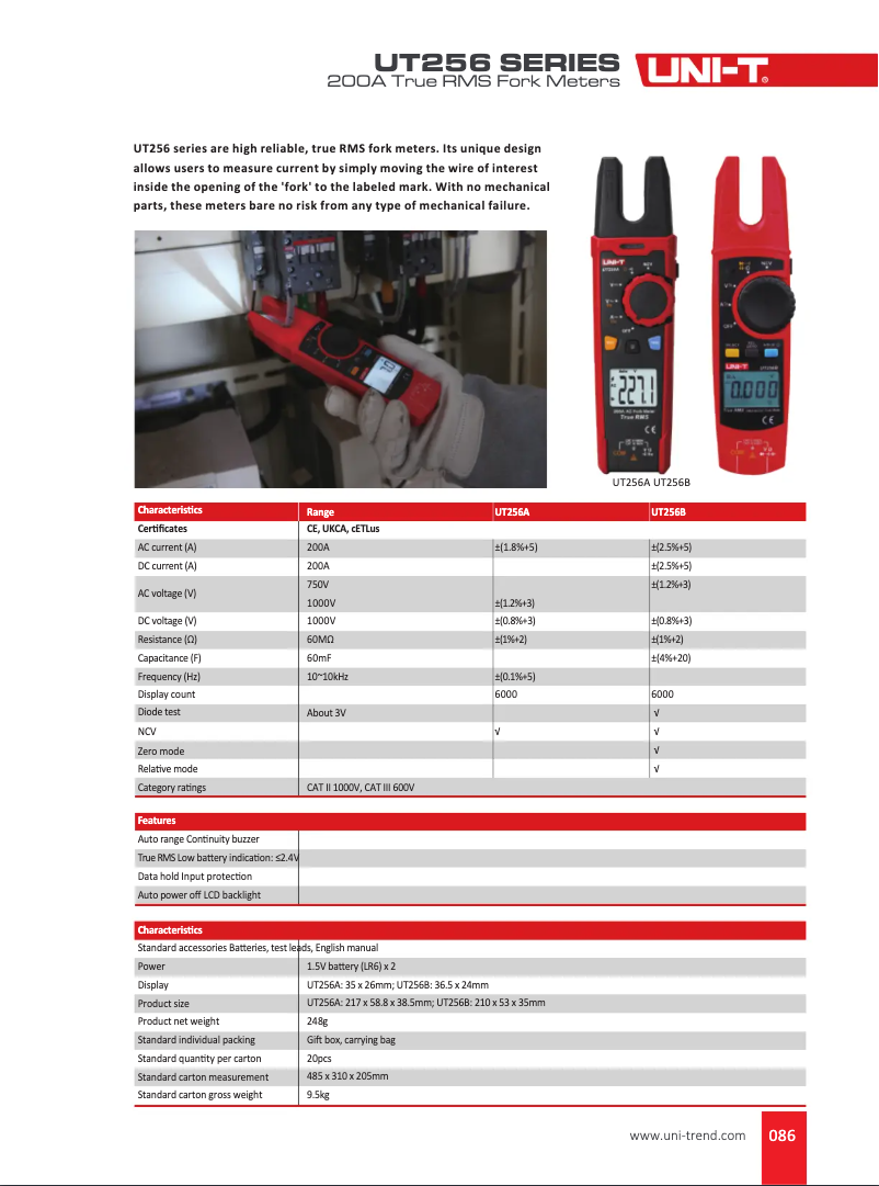 Page 1 de la notice Manuel utilisateur Uni-T UT256B