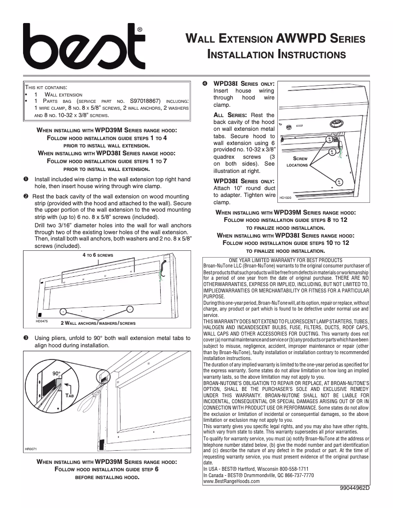 Page 1 de la notice Manuel utilisateur Best AWWPD336SB