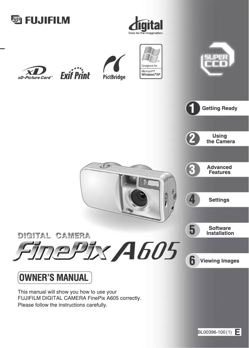 Page 1 de la notice Manuel utilisateur Fujifilm FinePix A605