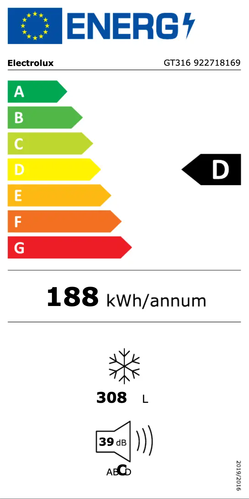 Page 1 de la notice Label énergétique Electrolux GT316