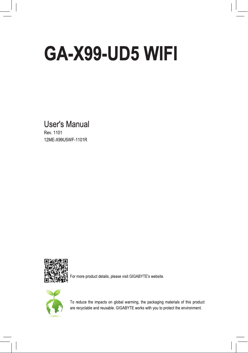 Page n°1 - Manuel utilisateur Gigabyte GA-X99-UD5 WIFI