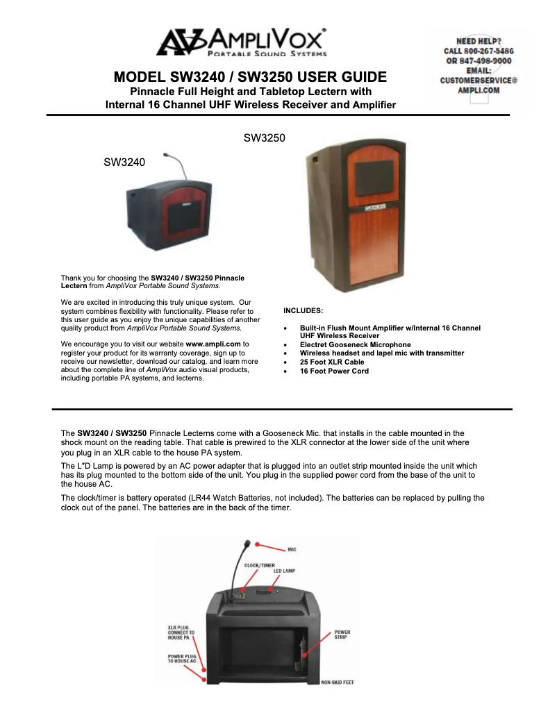 Page 1 de la notice Manuel utilisateur AmpliVox Pinnacle SN3250