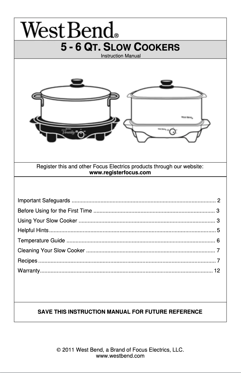 Page n°1 - Manuel utilisateur WestBend 84915