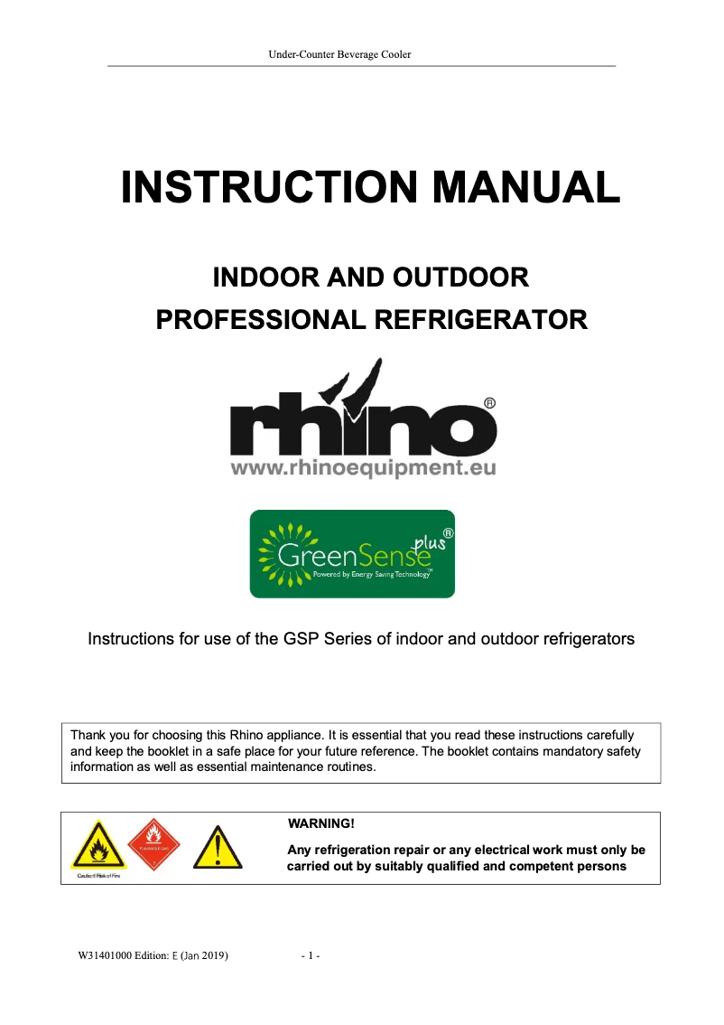 Page n°1 - Manuel utilisateur Rhino GSP1H-SS