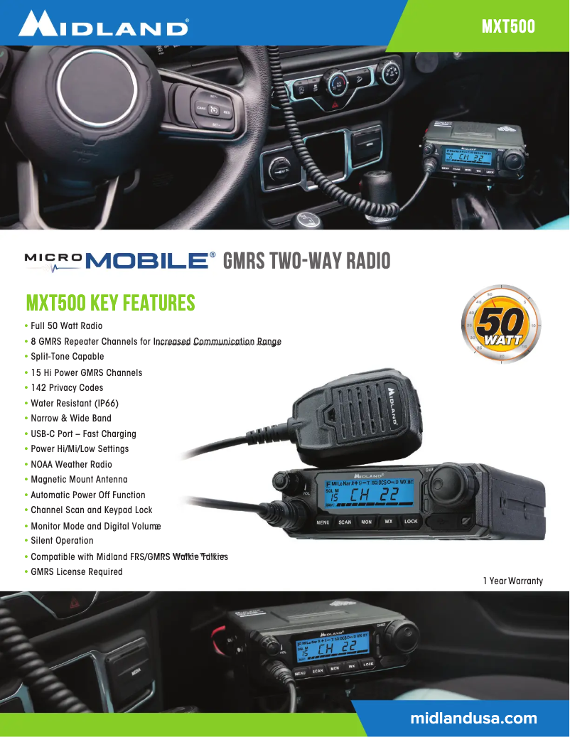 Page n°1 - Fiche technique Midland MicroMobile MXT500