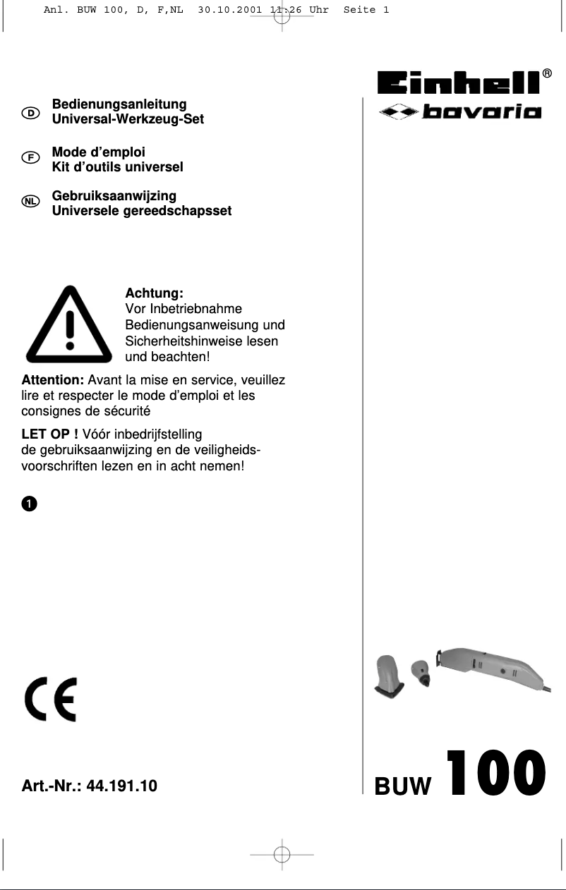 Page 1 de la notice Manuel utilisateur Einhell Bavaria BUW 100
