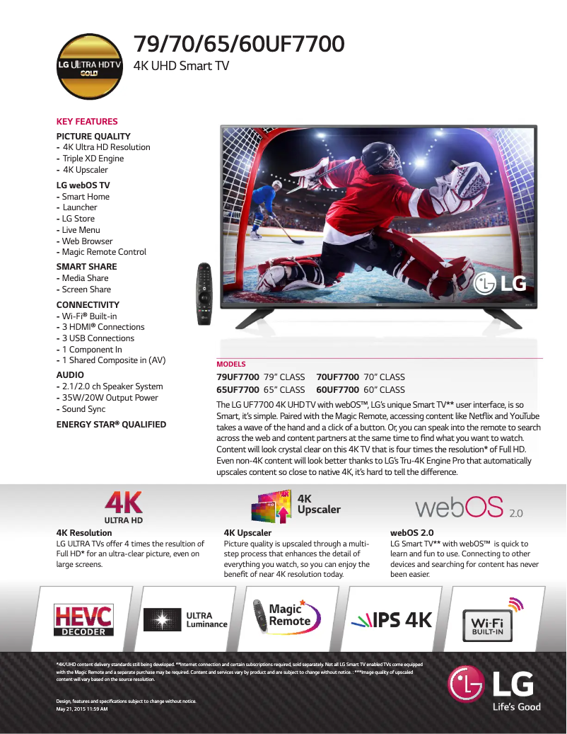 Página 1 del manual Ficha técnica LG 65UF7700