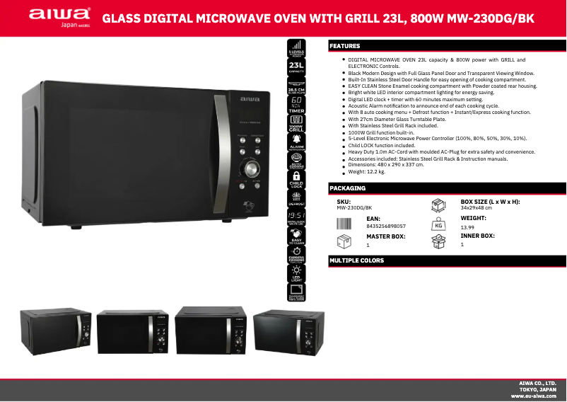Page 1 de la notice Fiche technique Aiwa MW-230DG