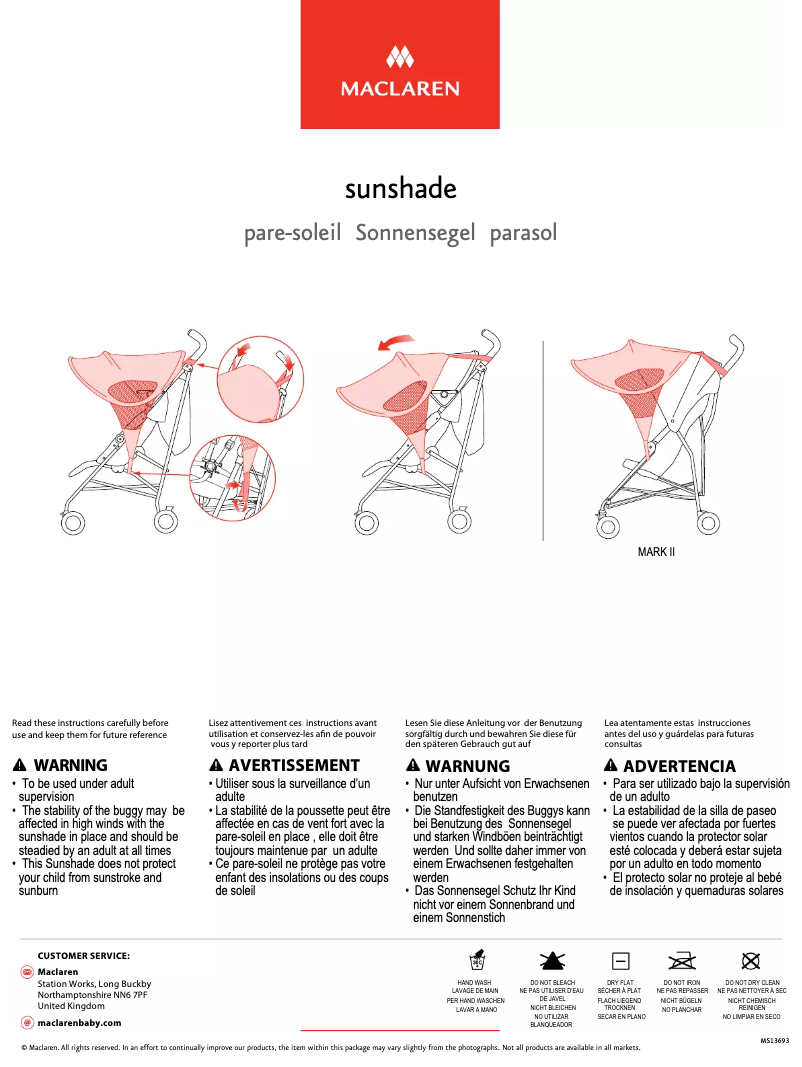 Page 1 de la notice Manuel utilisateur Maclaren Sunshade