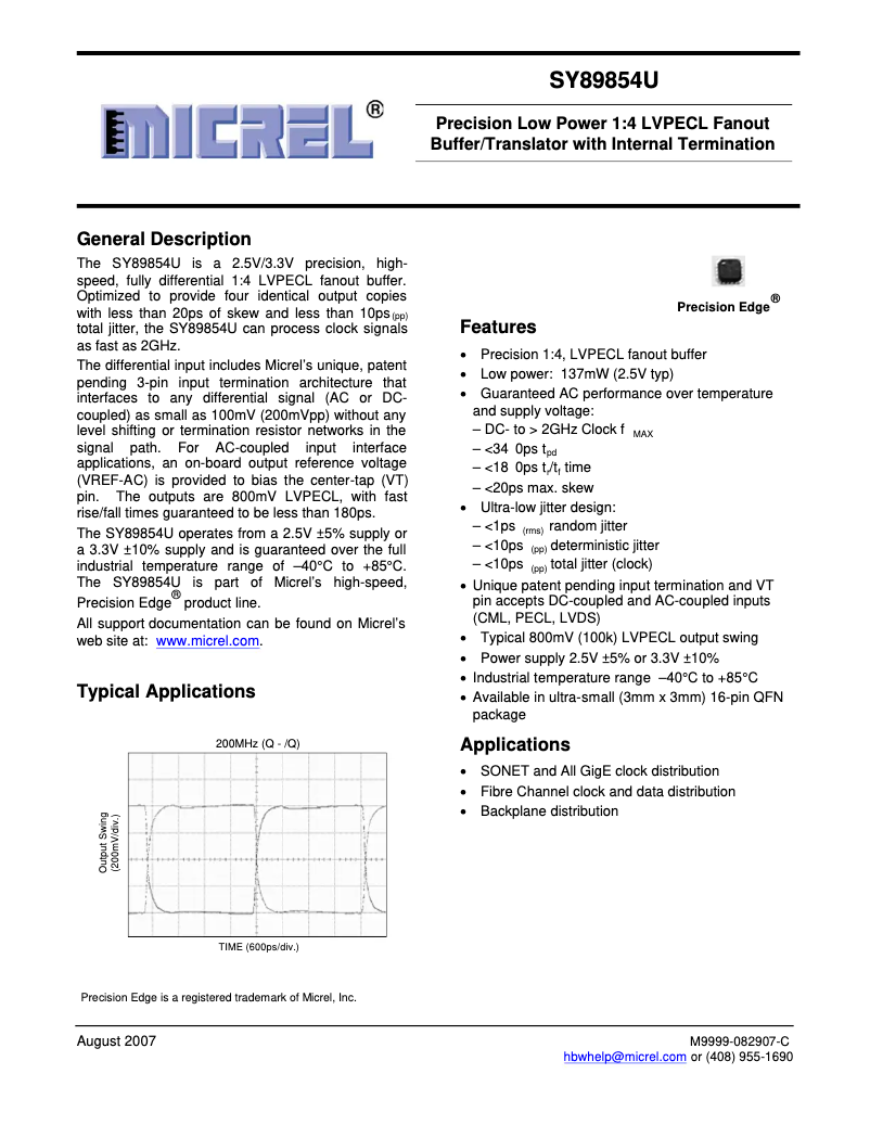 Page 1 de la notice Manuel utilisateur Microchip SY89854U