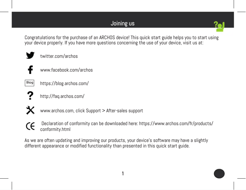 Page 1 de la notice Manuel utilisateur Archos 101c Xenon