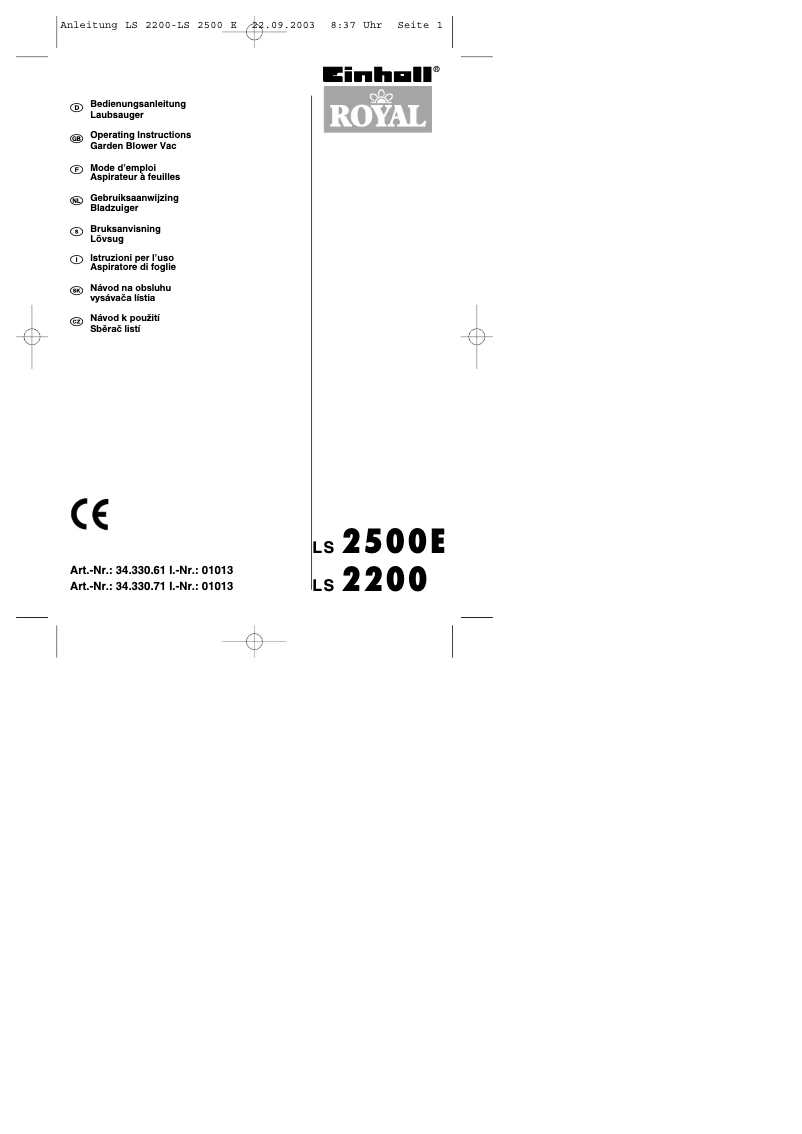 Page 1 de la notice Manuel utilisateur Einhell Royal LS 2200