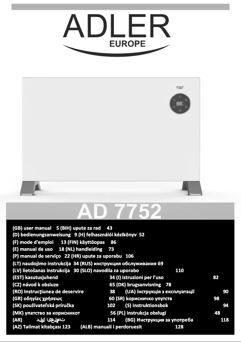 Page 1 de la notice Manuel utilisateur Adler AD 7752