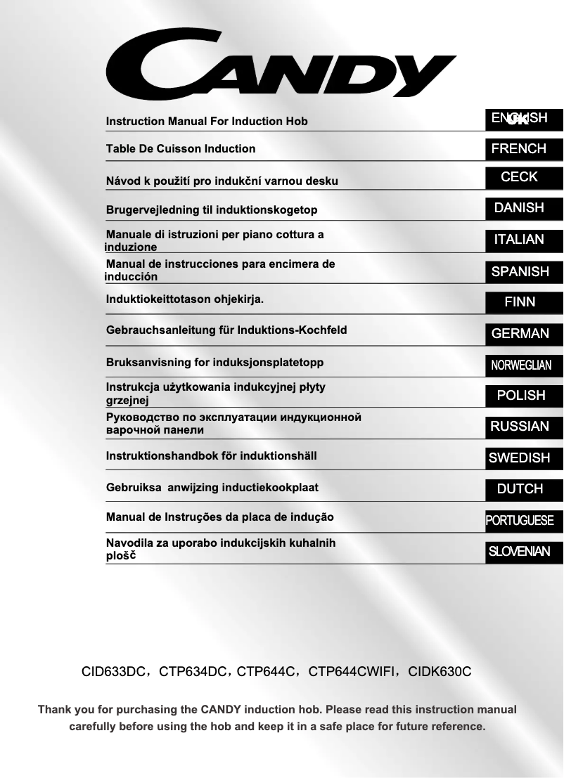 Page n°1 - Manuel utilisateur Candy CIDK630C