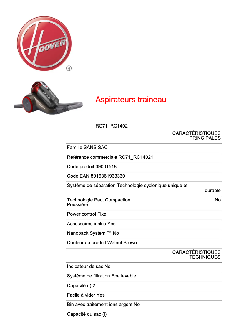 Image de la première page du manuel de l'appareil Reactiv RC71_RC14021