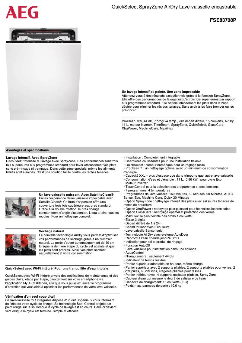 Page 1 de la notice Fiche technique AEG FSE83708P