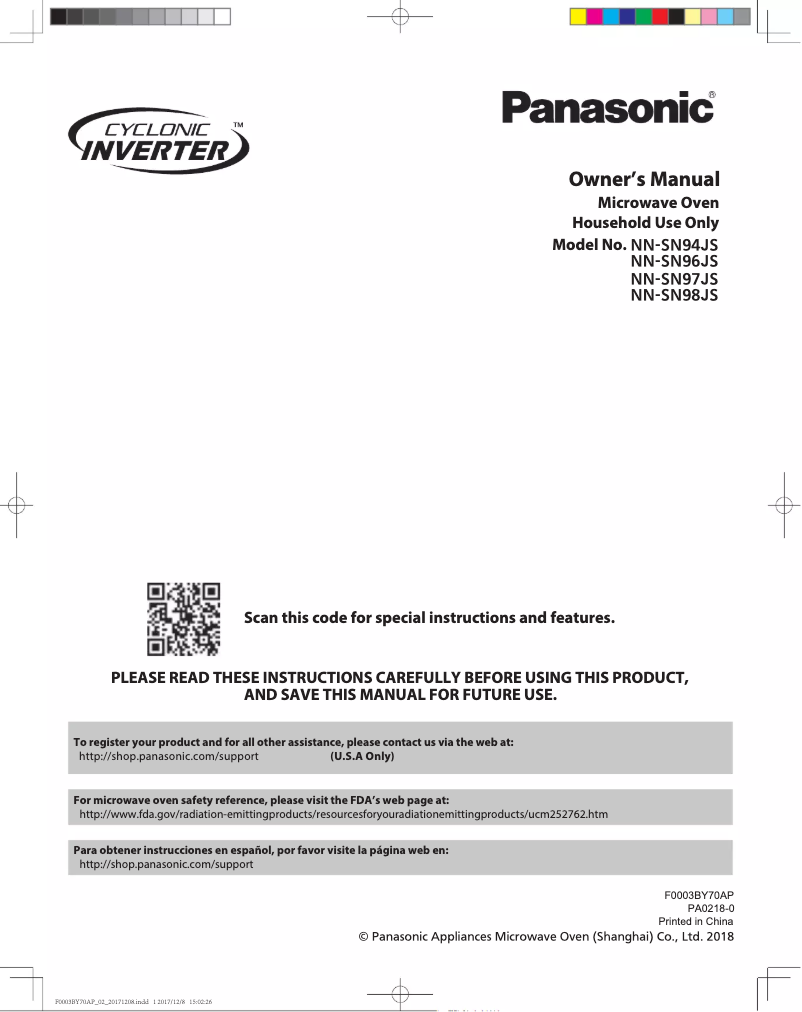 Page 1 de la notice Manuel utilisateur Panasonic Cyclonic Inverter NN-SN96JS
