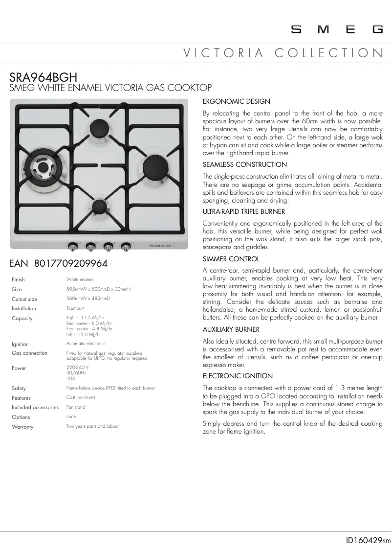 Page n°1 - Fiche technique Smeg SRA964BGH