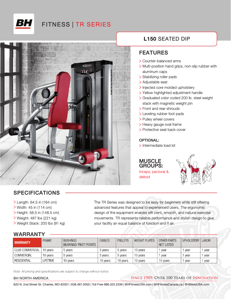 Page 1 de la notice Fiche technique BH Fitness L150