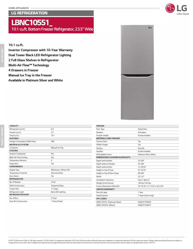 Page 1 de la notice Fiche technique LG LBNC10551