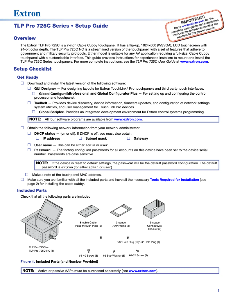 Page n°1 - Manuel utilisateur Extron TLP Pro 725C