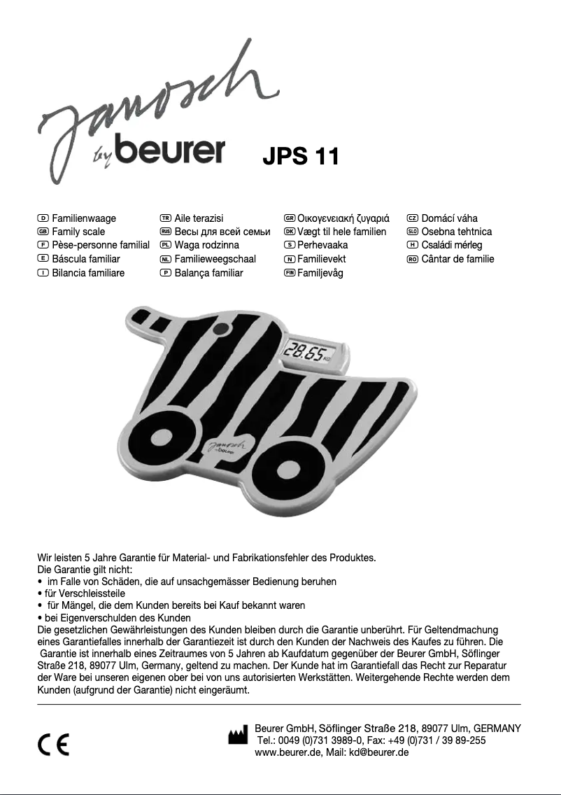 Page 1 de la notice Manuel utilisateur Beurer JPS11