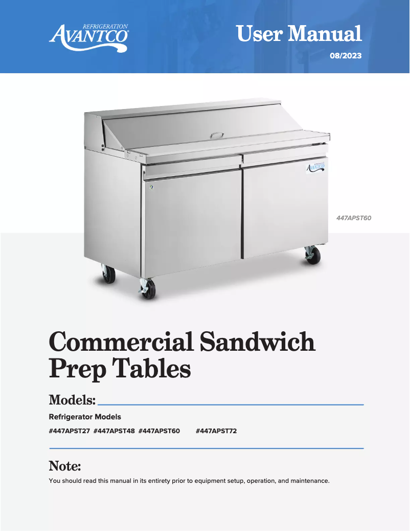 Page 1 de la notice Manuel utilisateur Avantco Plus APST-60-16