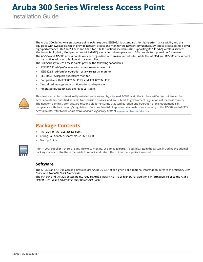Page 1 de la notice Manuel utilisateur HP Aruba Instant IAP-305