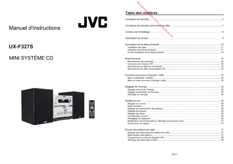 Page 1 de la notice Manuel utilisateur JVC UX-F327S