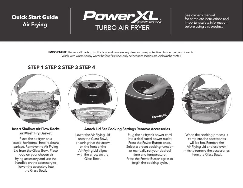 Page 1 de la notice Guide de démarrage rapide PowerXL Turbo Air Fryer CL-002