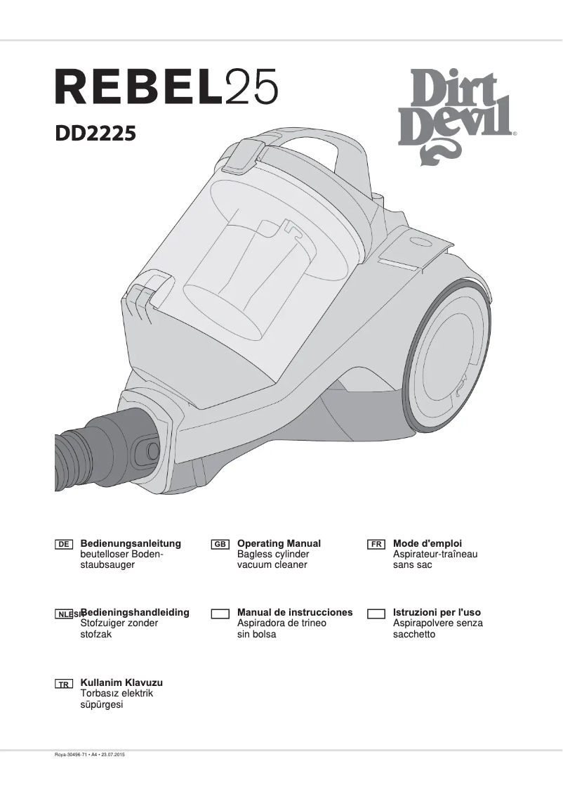 Page 1 de la notice Manuel utilisateur Dirt Devil Rebel 25 HF