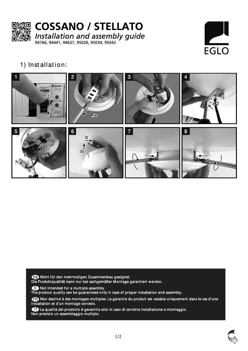 Page 1 de la notice Manuel utilisateur Eglo Stellato