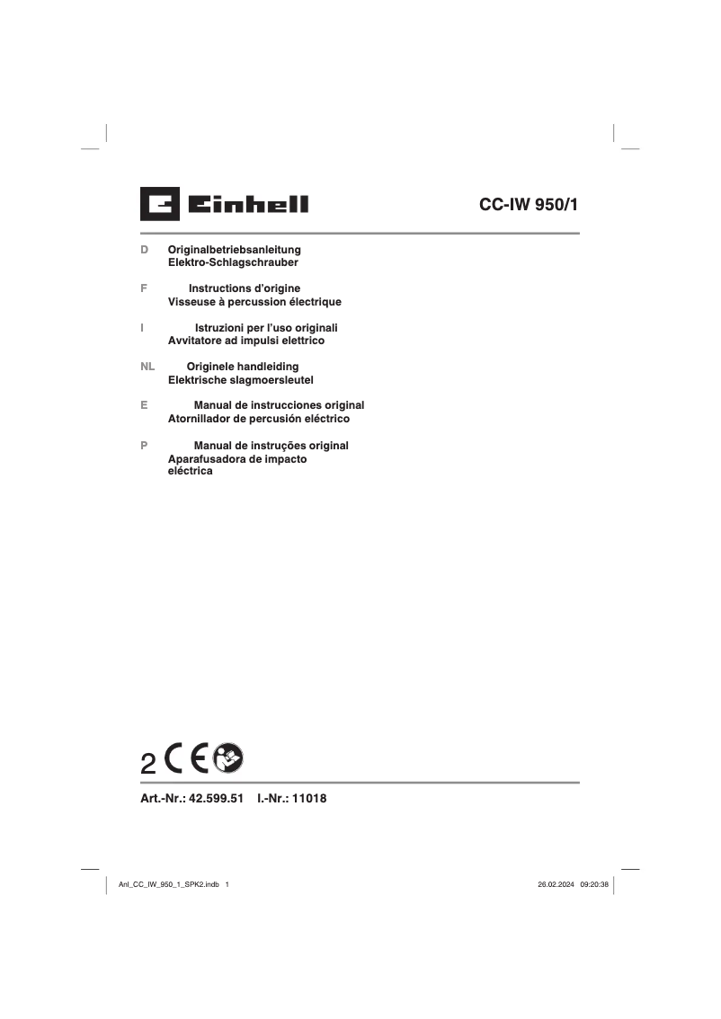 Page n°1 - Manuel utilisateur Einhell CC-IW 950/1
