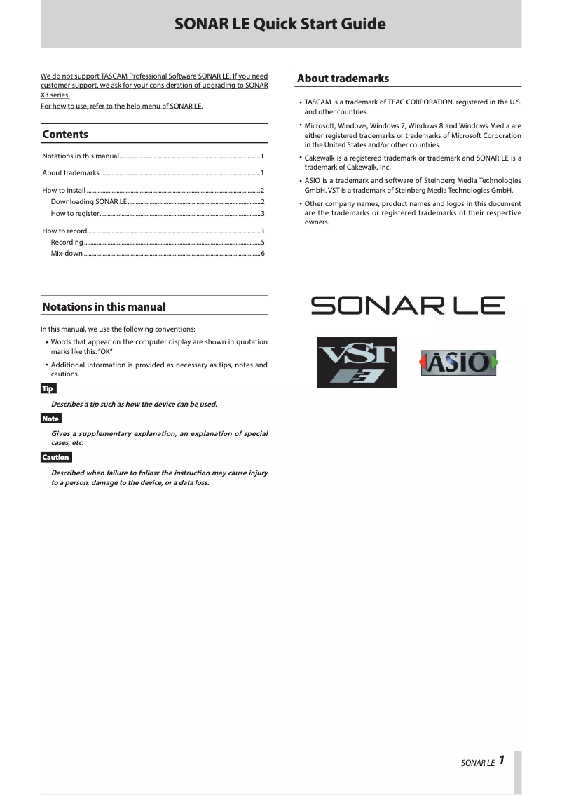 Page 1 de la notice Manuel utilisateur Cakewalk Sonar LE