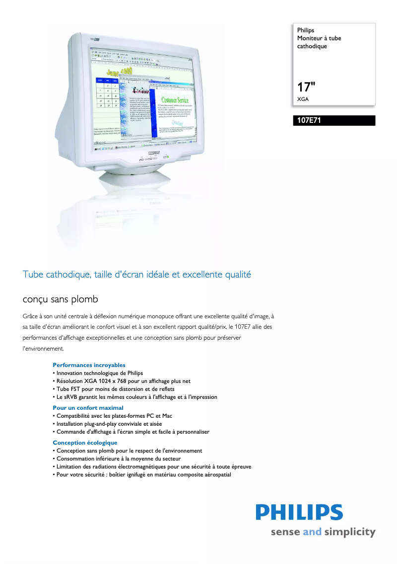 Page 1 de la notice Fiche technique Philips 107E71
