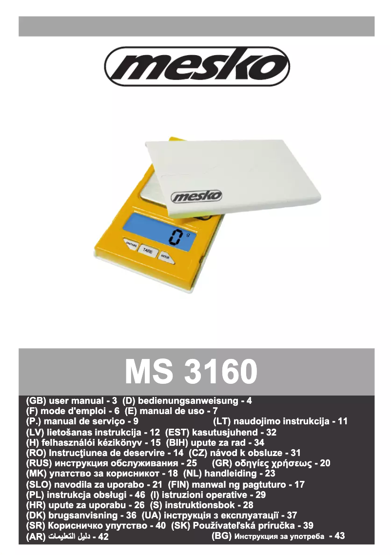 Page 1 de la notice Manuel utilisateur Mesko MS 3160