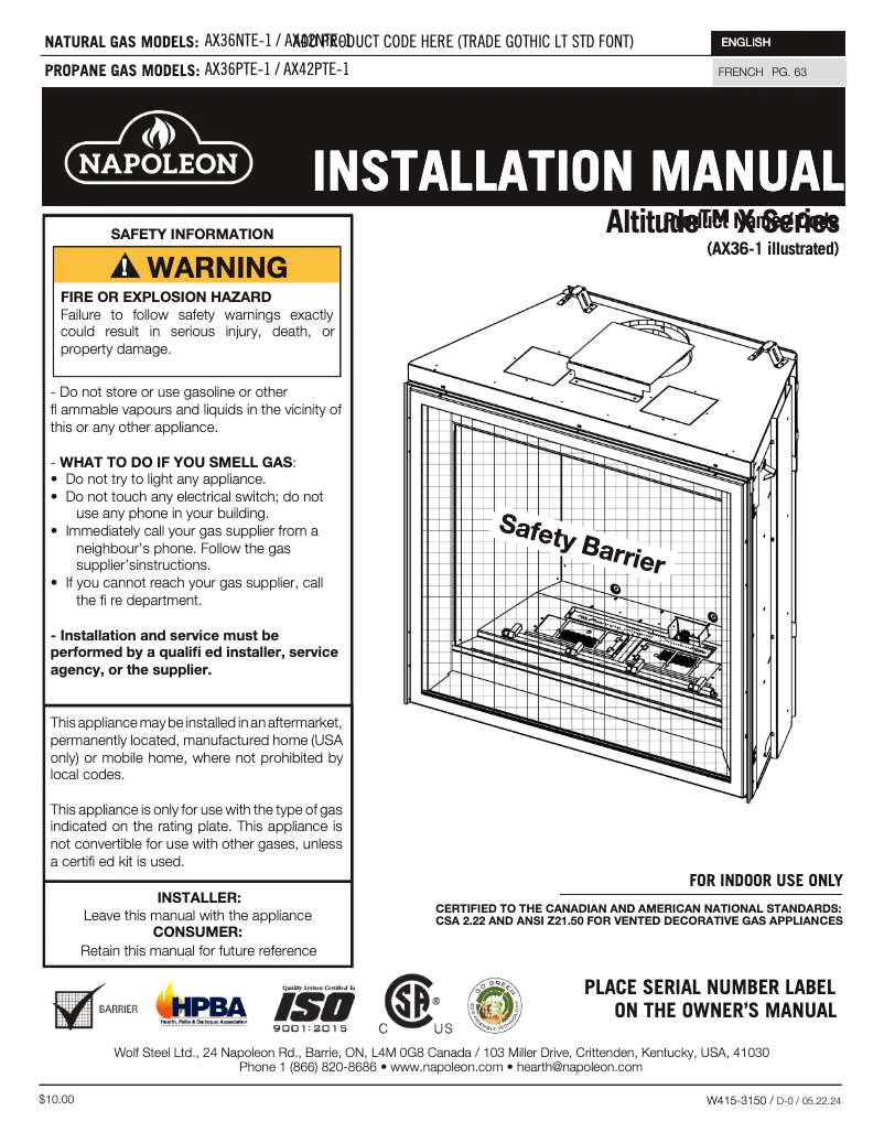 Page n°1 - Manuel utilisateur Napoleon Altitude X 42