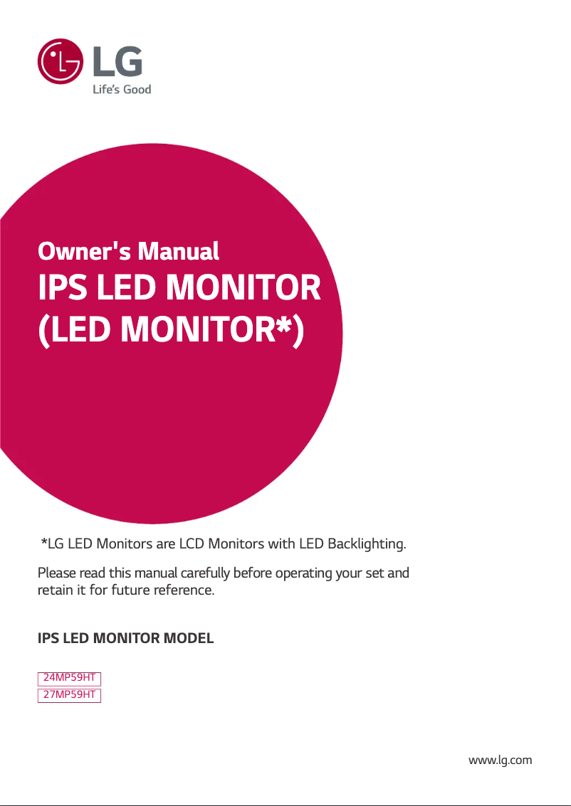 Page 1 de la notice Manuel utilisateur LG 24MP59HT