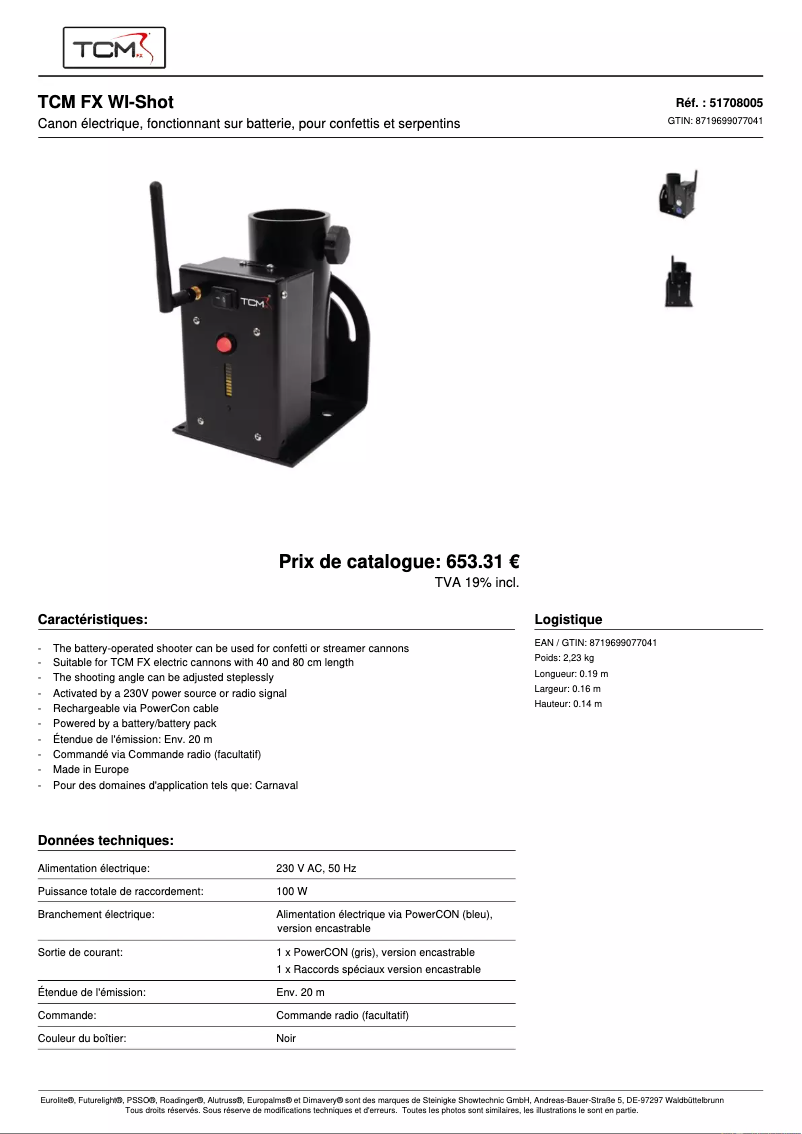 Page 1 de la notice Fiche technique TCM FX WII-Shot