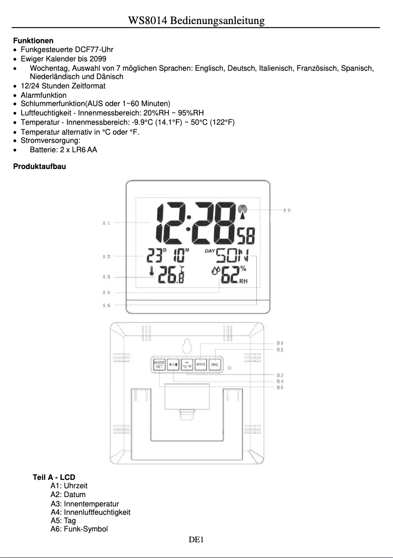 Page n°1 - Manuel utilisateur Techno Line WS 8014