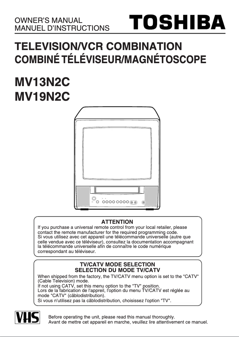 Page 1 de la notice Manuel utilisateur Toshiba MV13N2C