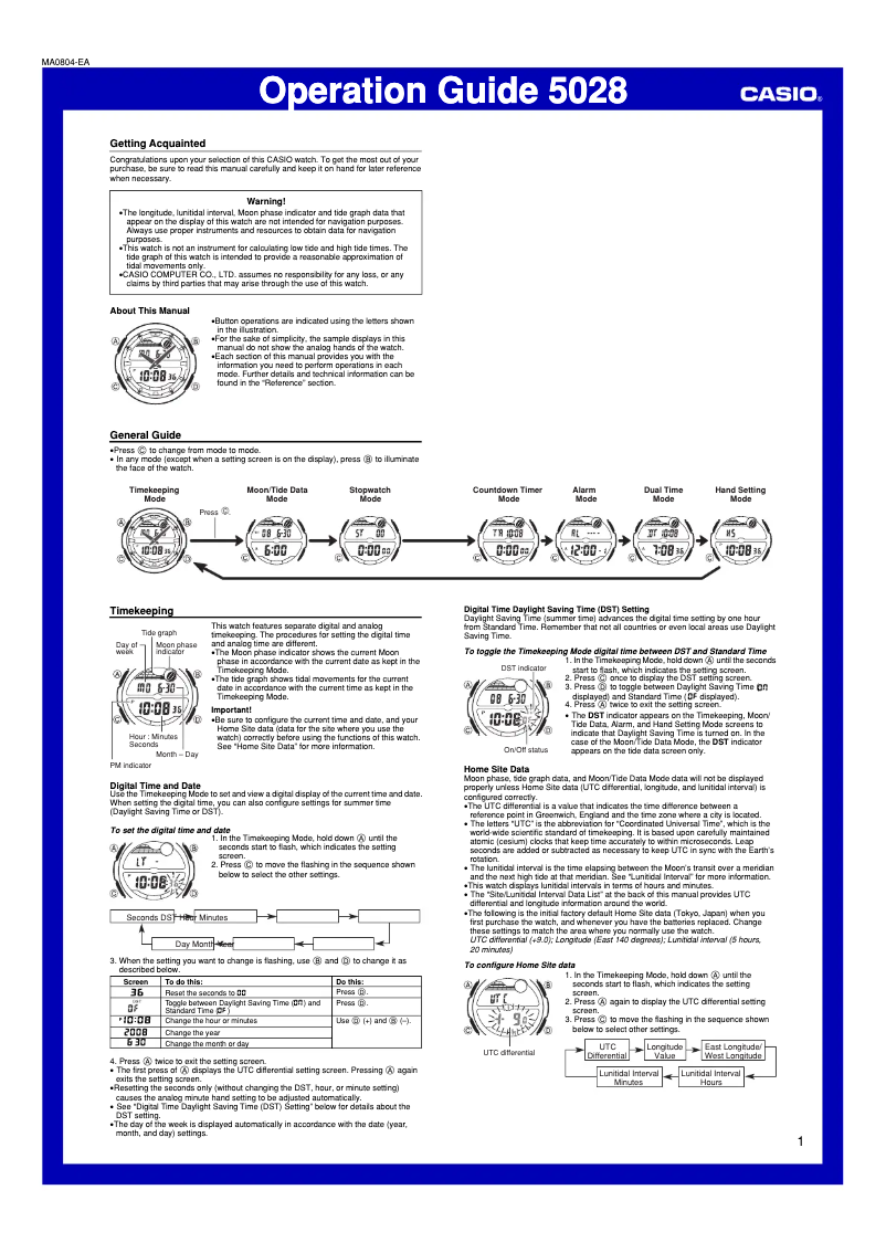 Page n°1 - Manuel utilisateur Casio 5028