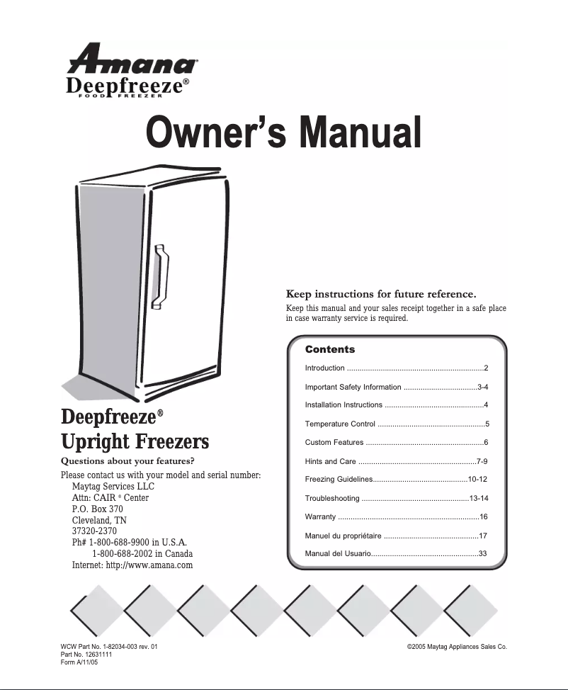 Page n°1 - Manuel utilisateur Amana AQU1625BEW