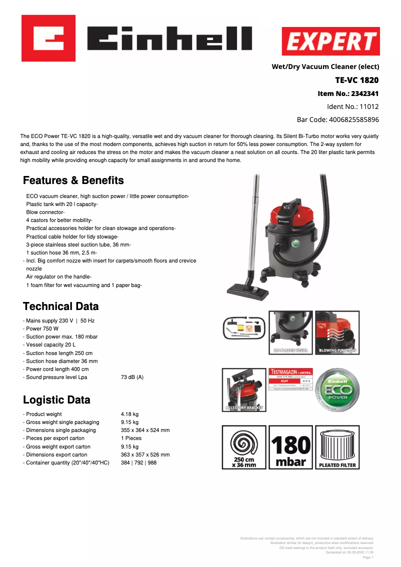 Image de la première page du manuel de l'appareil TE-VC 1820