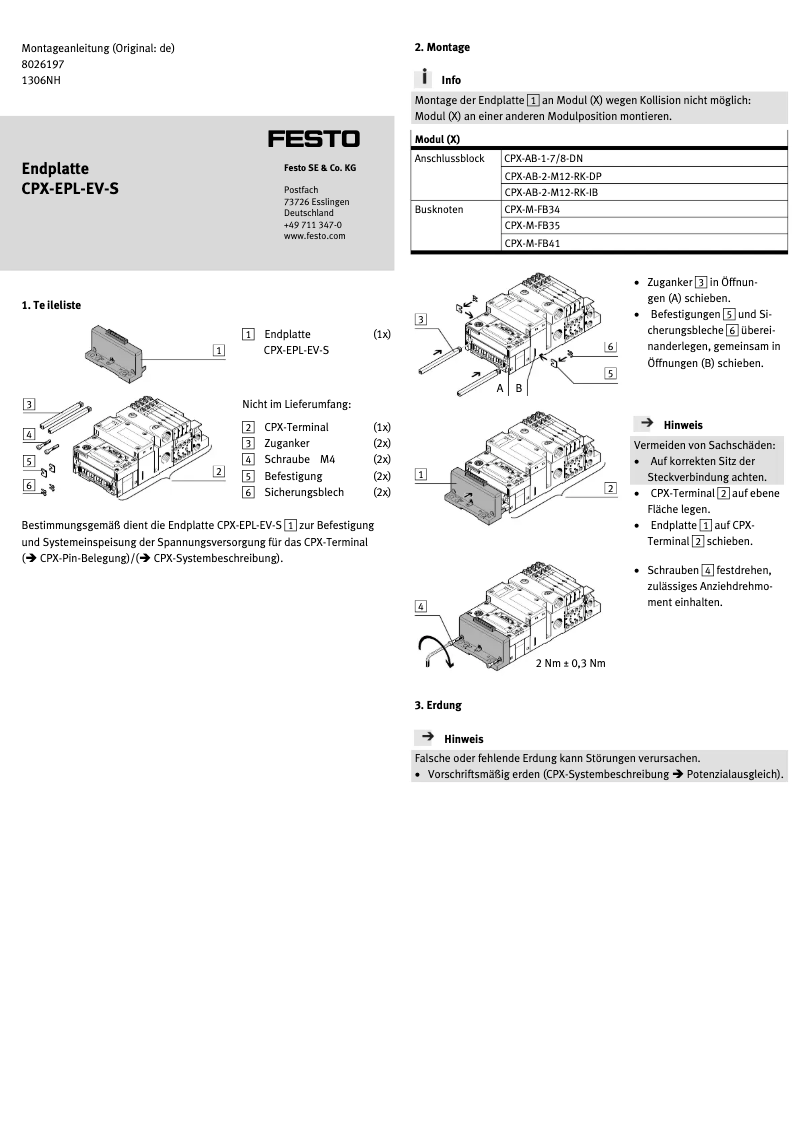 Page 1 de la notice Manuel utilisateur Festo CPX-EPL-EV-S