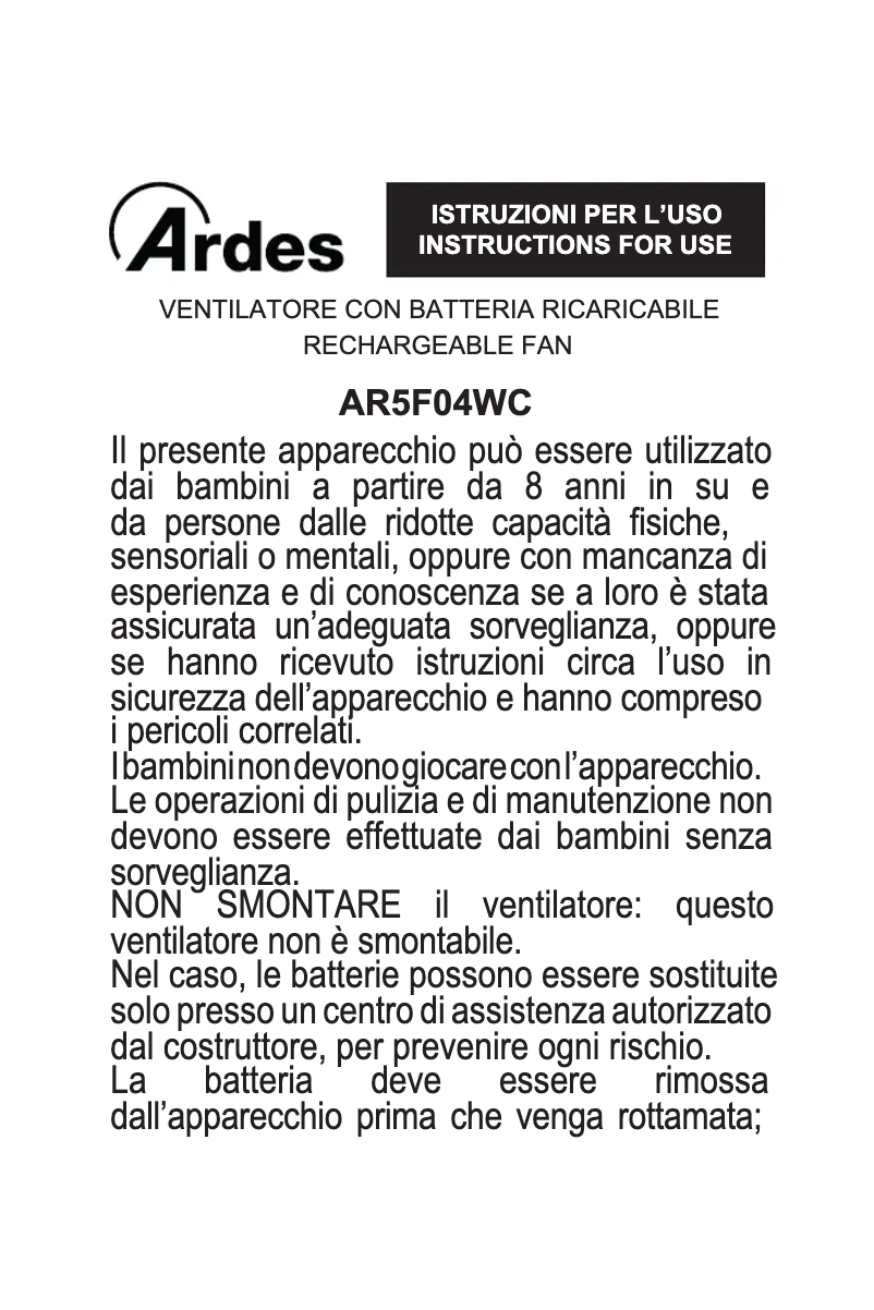 Page n°1 - Manuel utilisateur Ardes AR5F04WC