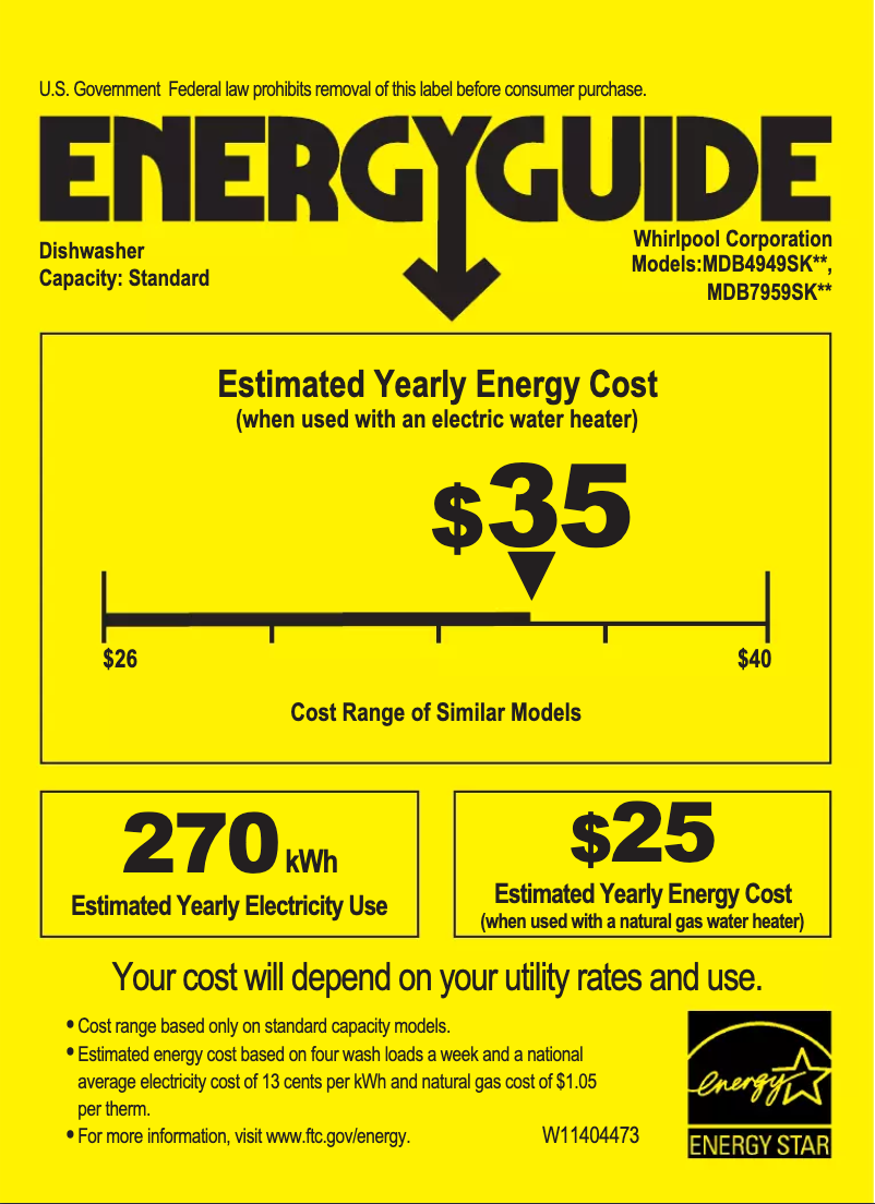 Page n°1 - Label énergétique Maytag MDB4949SKW