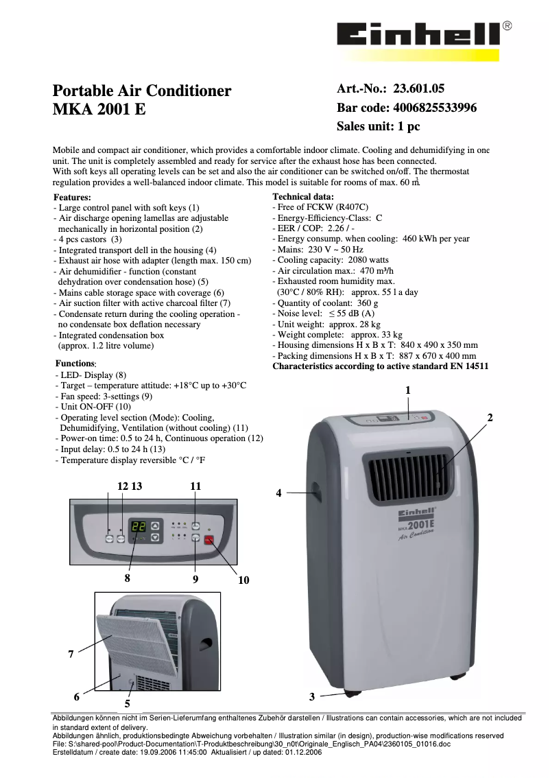Imagen de la primera página del manual del dispositivo MKA 2001 E
