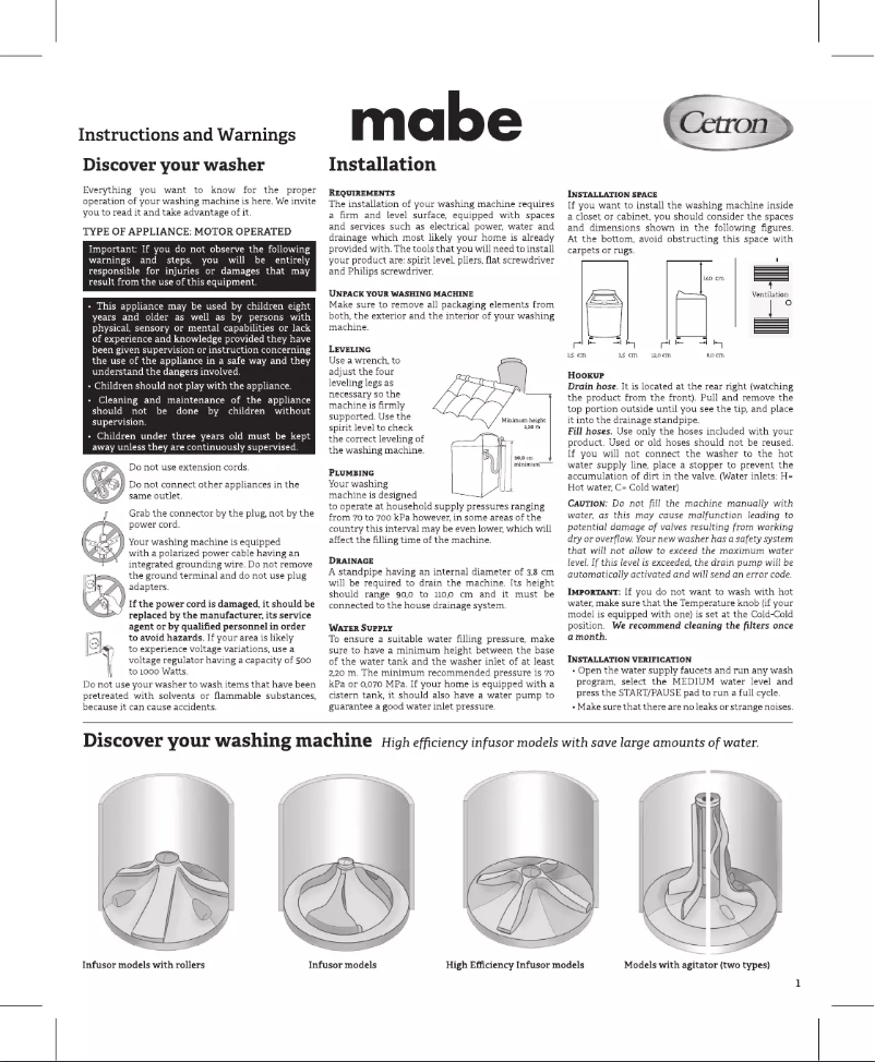 Page n°1 - Manuel utilisateur Mabe LMA77114CBBU