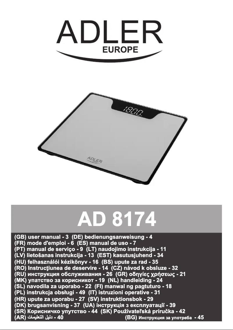 Page 1 de la notice Manuel utilisateur Adler AD 8174